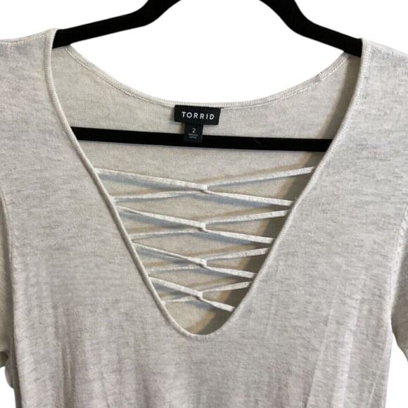 Torrid Dress Women's Sz 2XL Gray V Neck Lattice Knit Fit Flare Skater Crisscross - Picture 5 of 8